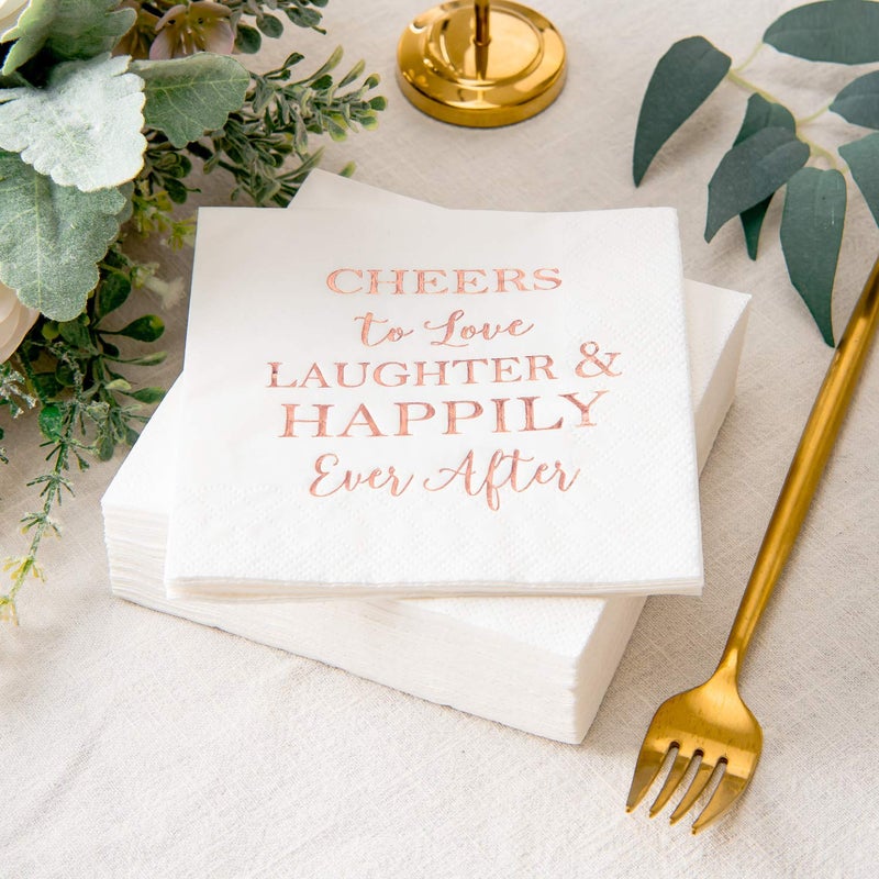 Crisky 50 Count Bridal Shower Napkins Disposable Cocktail Napkins 3-Ply Rose Gold Foil Text Beverage Napkins for Engagement Party Decorations & Wedding Shower - Image 4